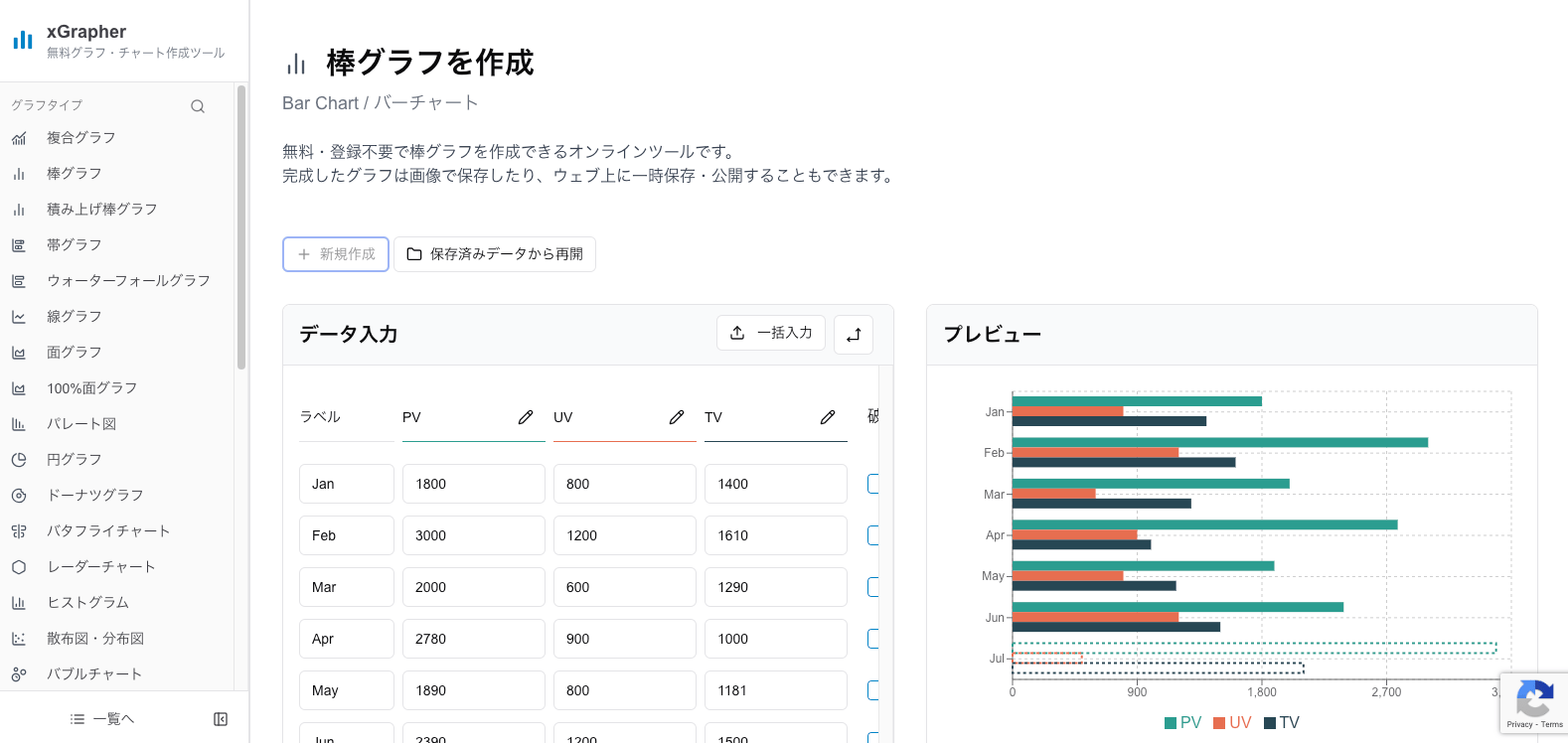 xGrapher横棒グラフ作成画面のスクリーンショット